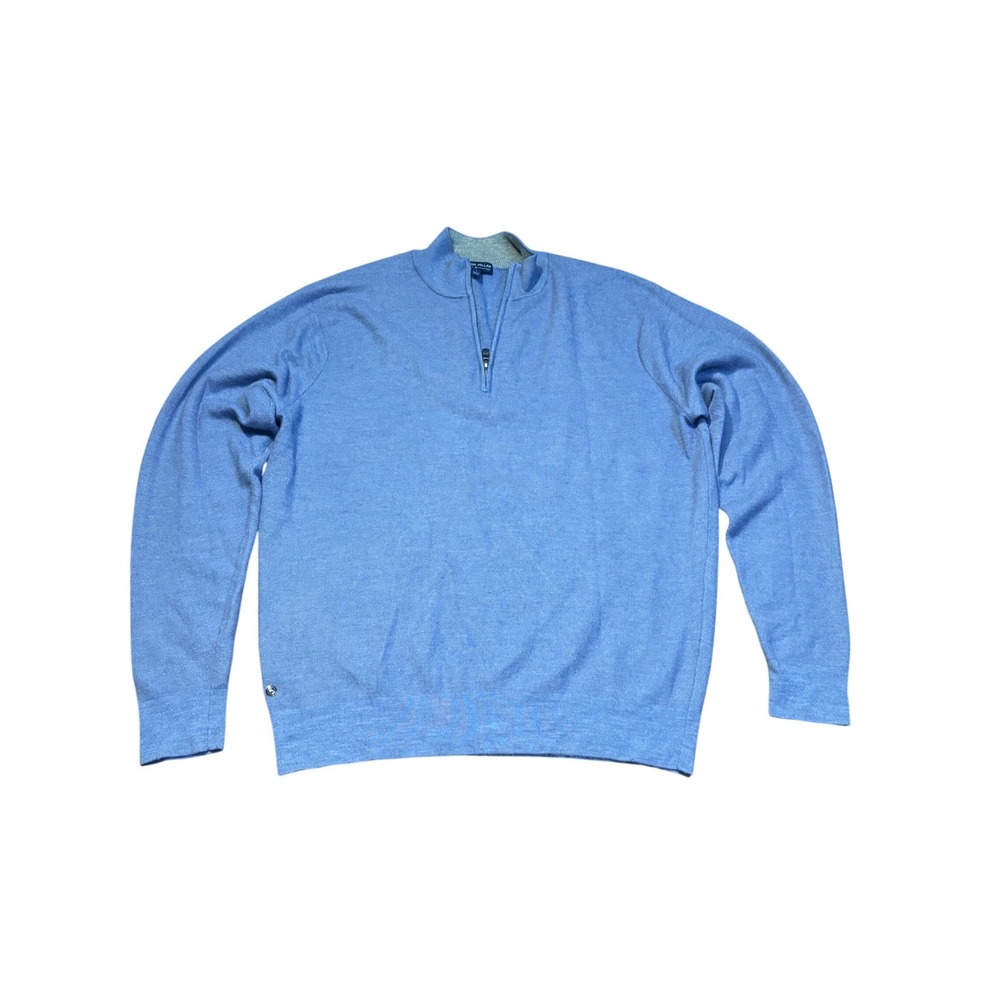 Peter Millar Mens Blue Cashmere‎ Silk Quarter Zip Sweater Large Preppy Old money